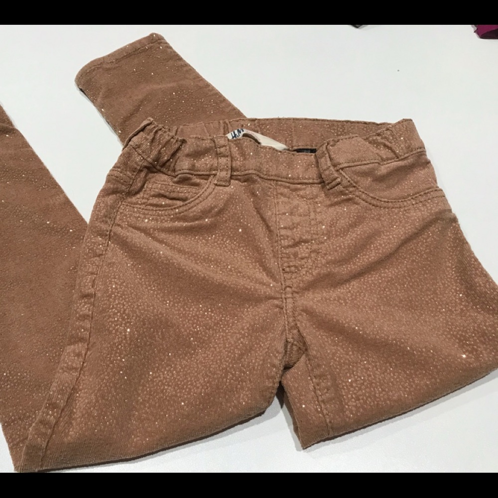 🟠  H&M Girl’s Soft Brown Sparkly Cotton Adjust Waist Pants, 4-5y